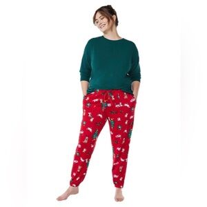 Joyspun Brilliant Red Cats & Dogs Print Christmas Brushed Hacci Knit Joggers